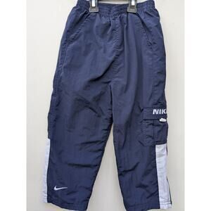 Y2K Nike Kid Boy Nylon Track Pants Lined Ankle Zip Navy Blue Size 4
